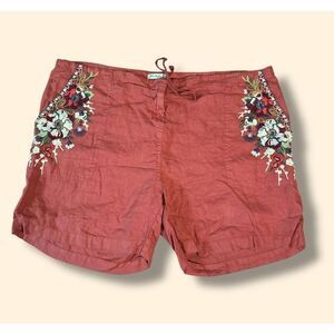 LINEN Johnny Was Women's Floral Embroidered Bohemian Shorts sz XXL